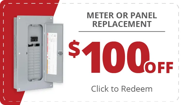 image of a coupon for $100 off for meter or panel replacement. click to redeem