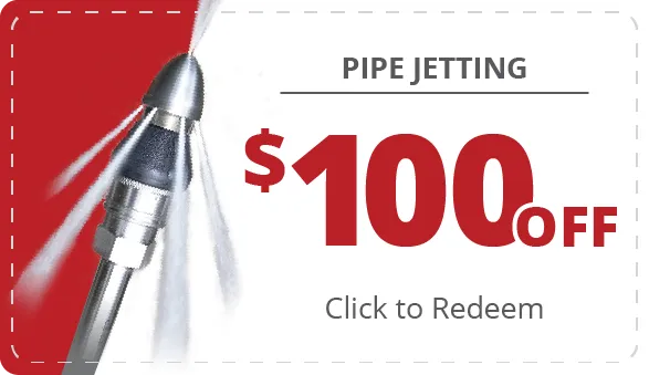 image of a coupon for $100 off pipe jetting. click to redeem