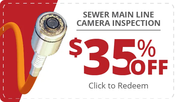 image of a coupon for 35% off sewer main line camera inspection. click to redeem